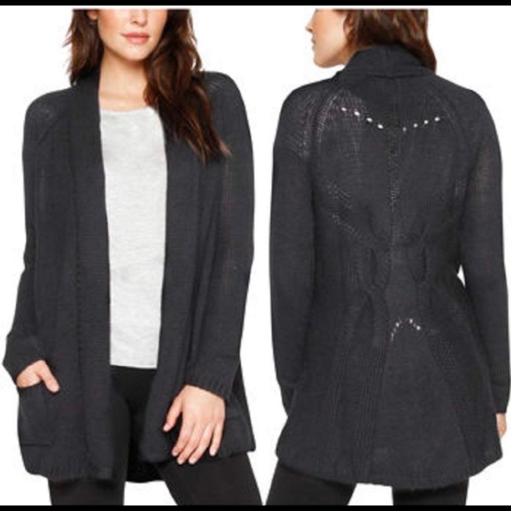Matty M Open Front Gray Crochet Cardigan Sweater Size Medium